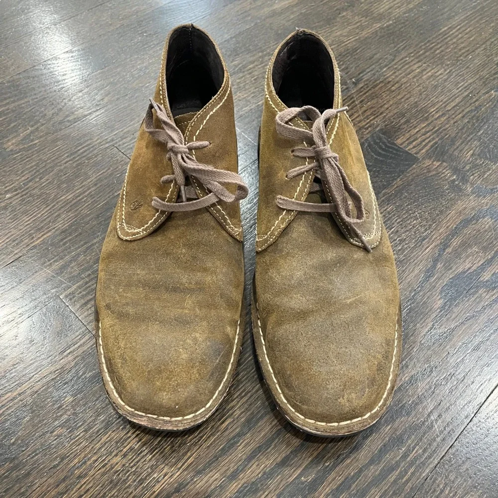 John Varvatos USA Suede‎ Hipster Chukka Boots Olive Brown Distressed Men's 12 M